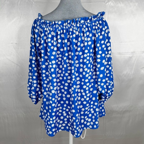 Blue Floral Off-Shoulder Top bishop sleeve size L - Picture 6 of 9